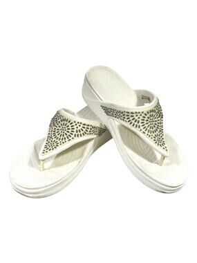 Crocs Monterey Diamante Wedge Flip Flops Sandals Womens 8 White